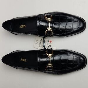 Zara Black Loafers with Gold Accent